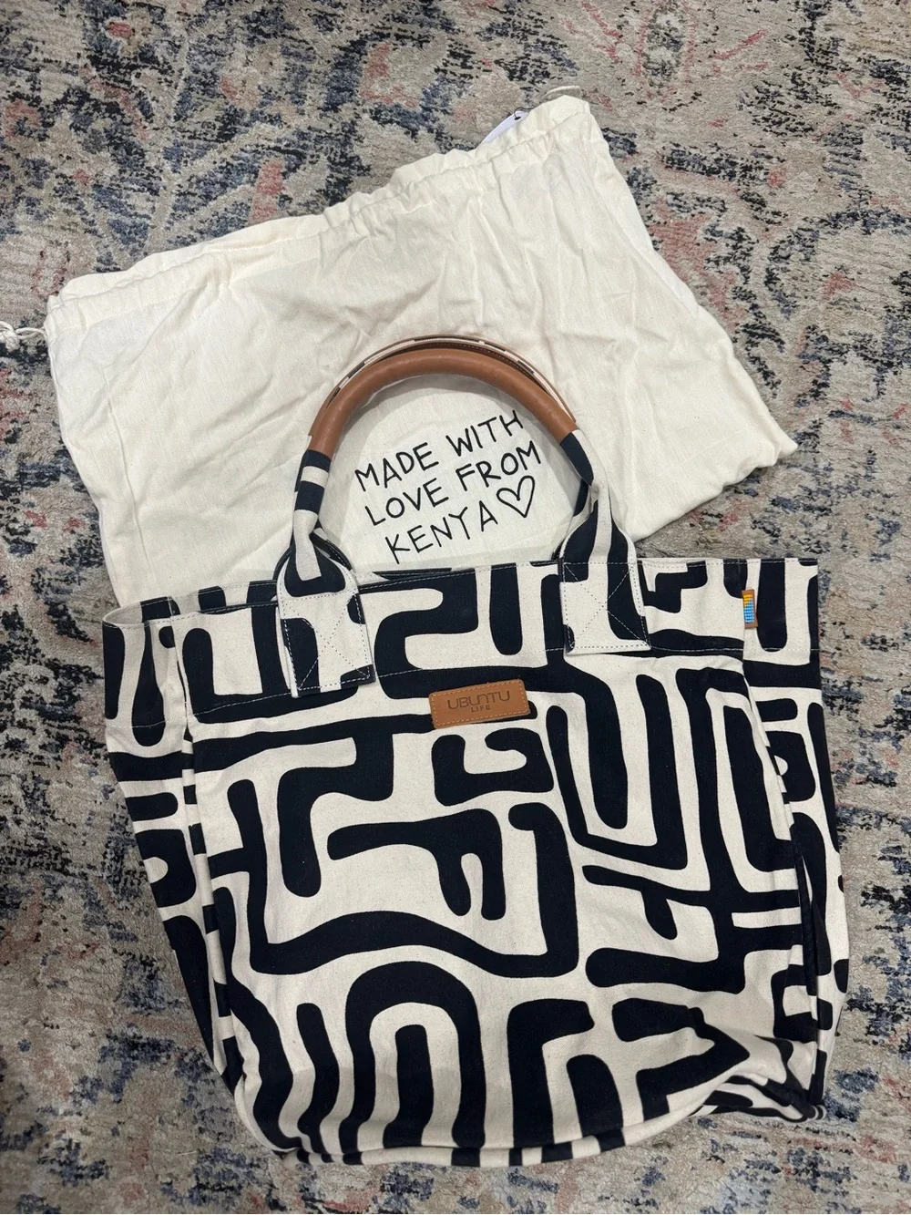 Ubuntu Life Black & Cream Canvas Tote and Dust Bag